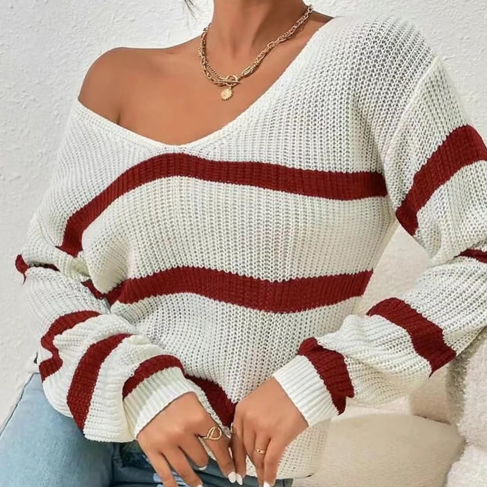 Women’s striped v neck sweater